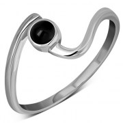 Black Onyx Twisted Silver Ring, r74